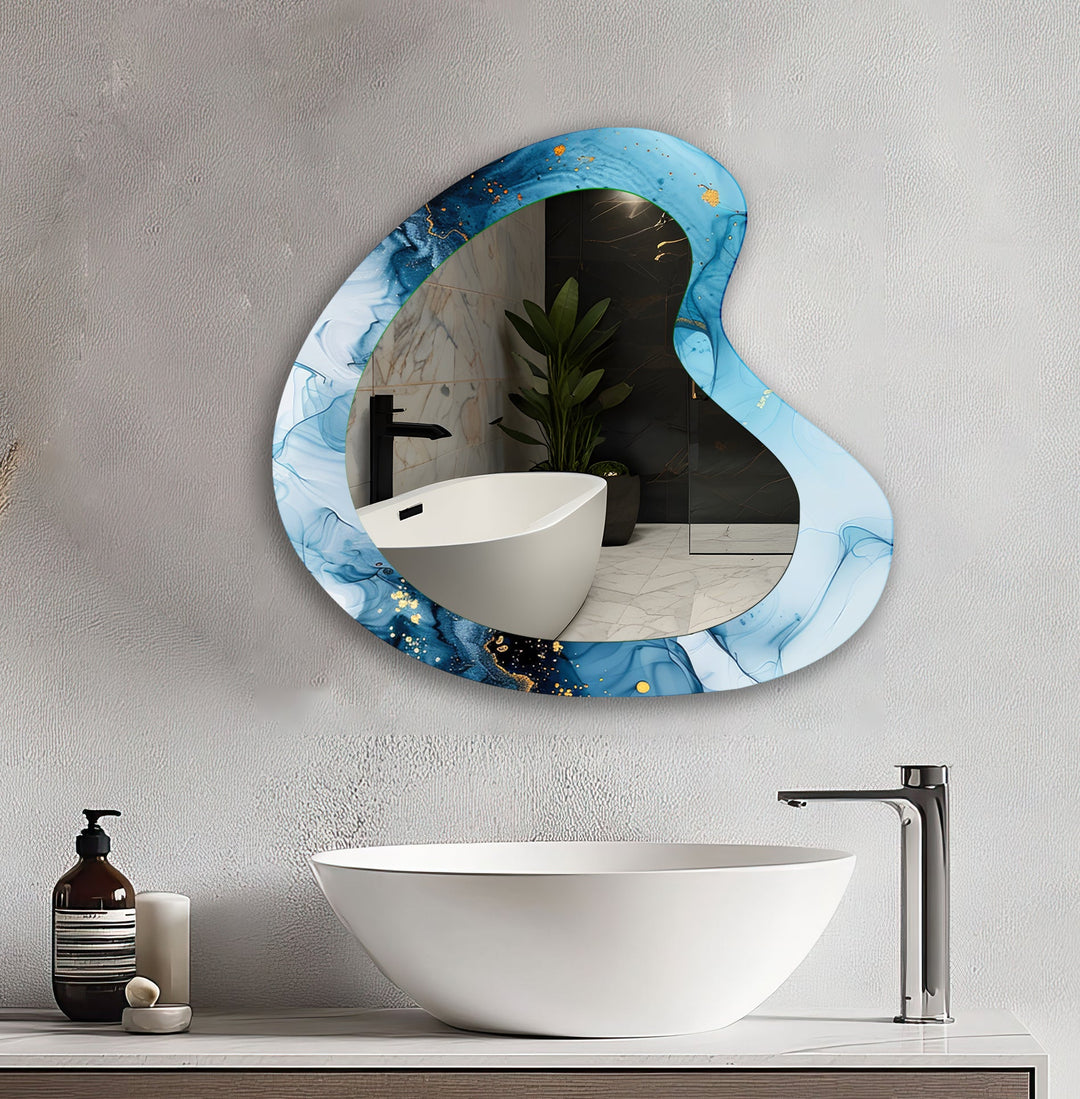 Blue Abstract Watercolor Irregular Wall Mirror