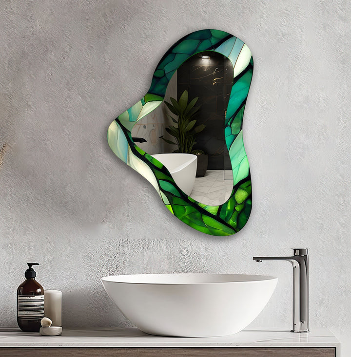 Vivid Green Asymmetrical Glass Wall Mirror