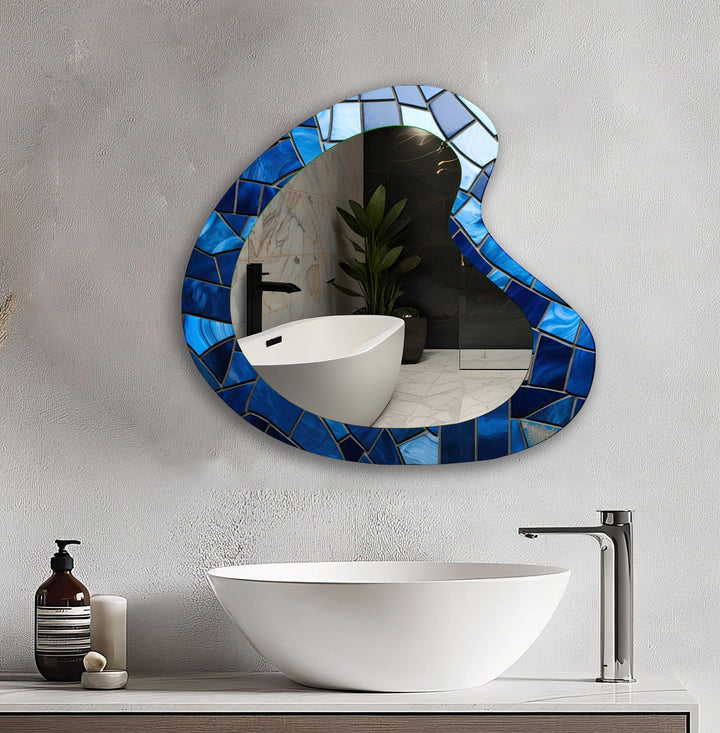 Blue Mosaic Decorative Glass Wall Mirror