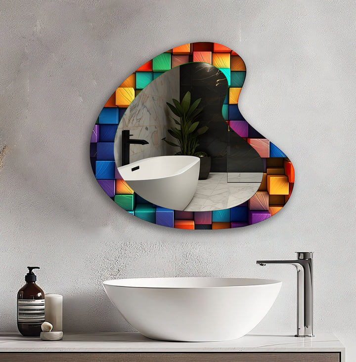 Modern Colorful Cubes Irregular Glass Wall Mirror