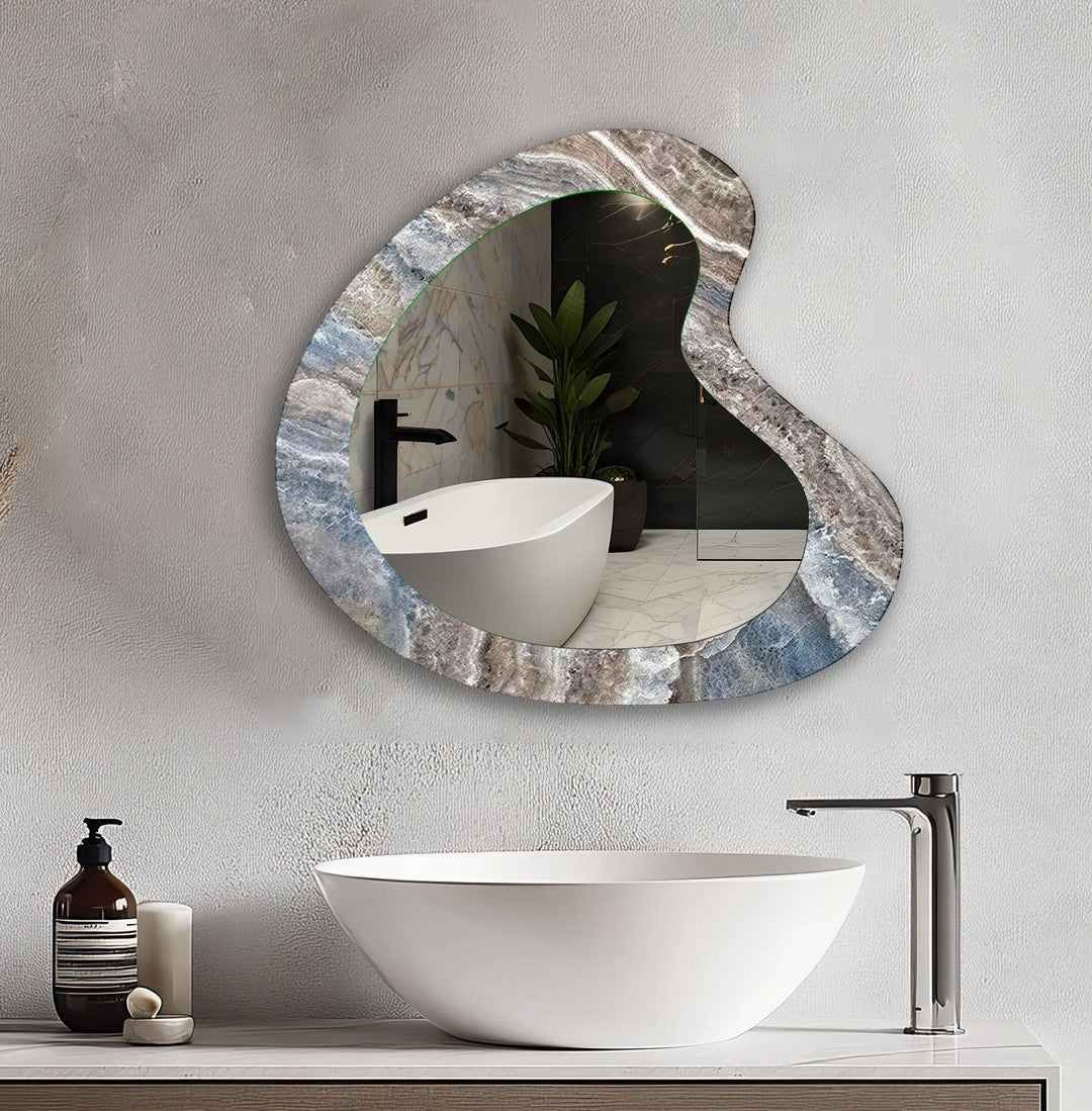 Gray Marble Asymmetrical Glass Wall Mirror