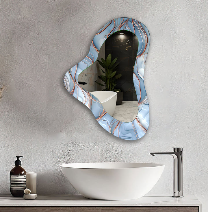 Modern Blue Irregular Glass Wall Mirror