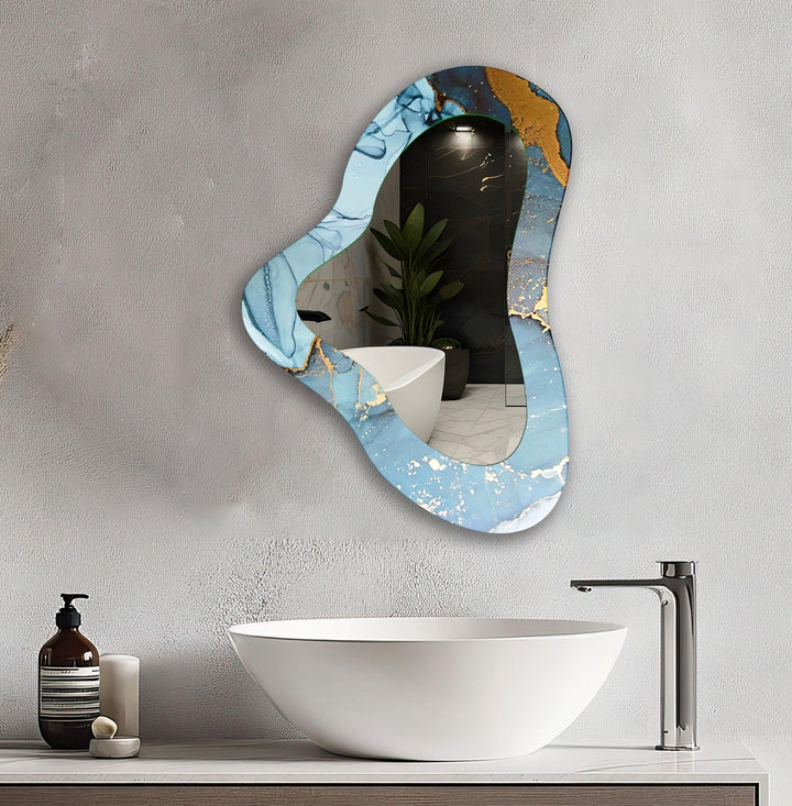 Blue Modern Irregular Glass Wall Mirror