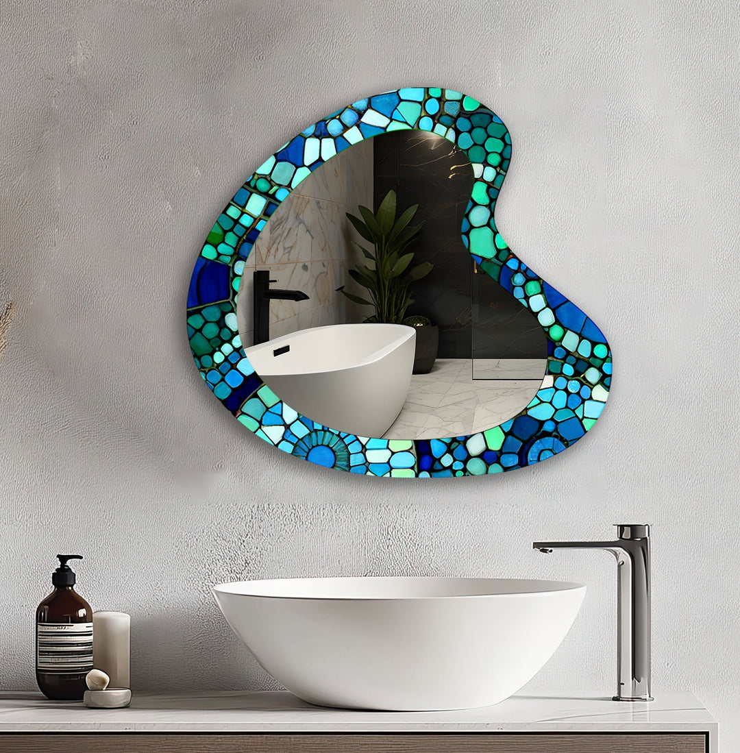 Green&Blue Mosaic Marble Bathroom Wall Mirror