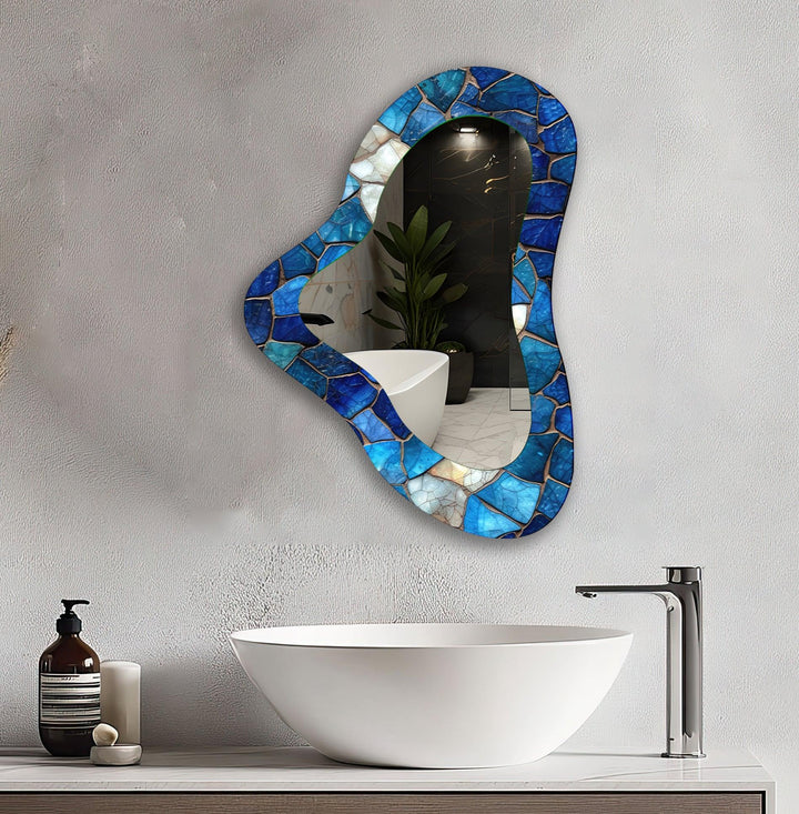 Modern Blue Stained Irregular Wall Mirror