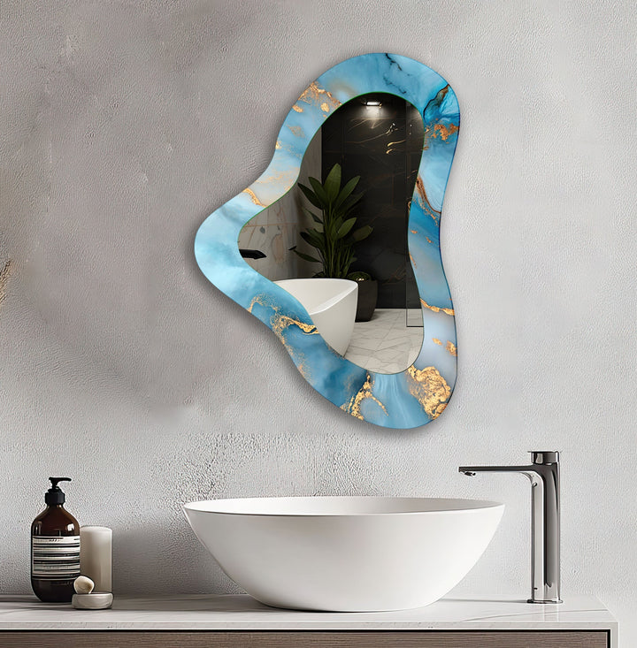 Gold & Blue Asymmetrical Glass Wall Mirror