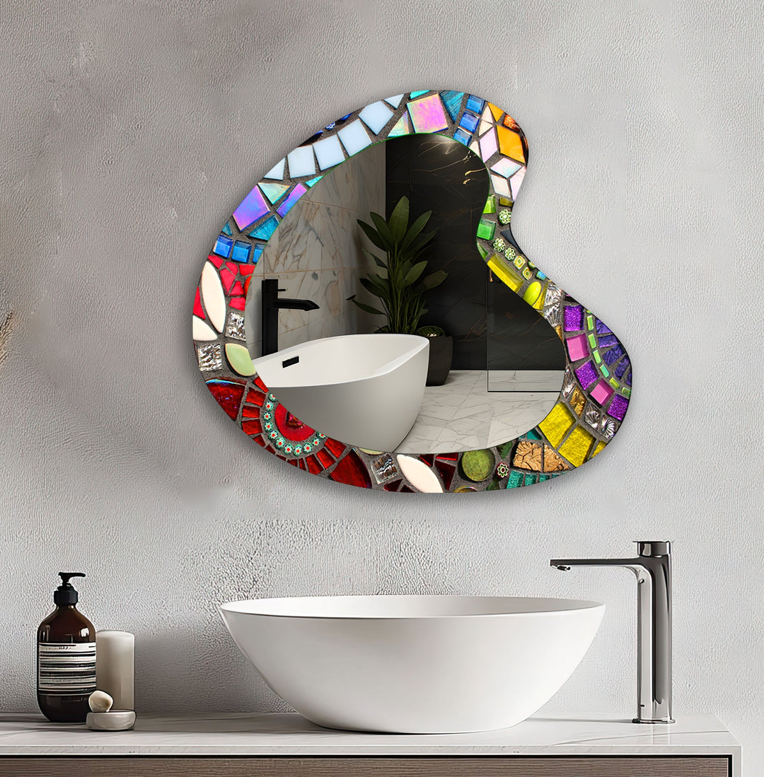 Colorful Mosaic Asymmetrical Glass Wall Mirror