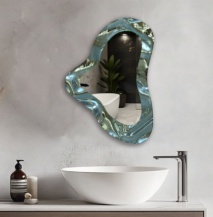 Green Modern Irregular Glass Wall Mirror