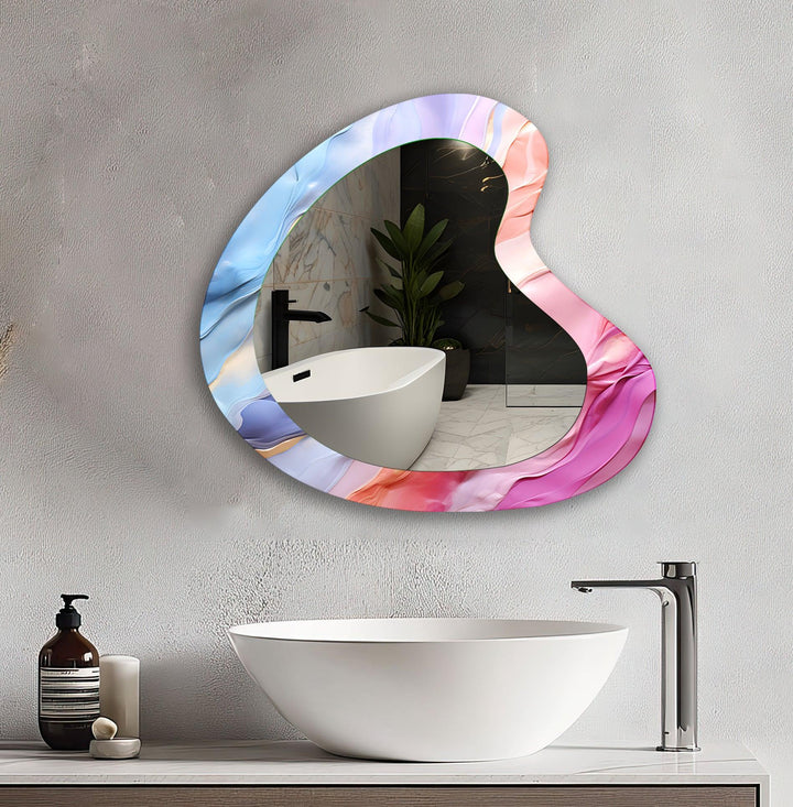 Vivid Pink Abstract Irregular Glass Wall Mirror