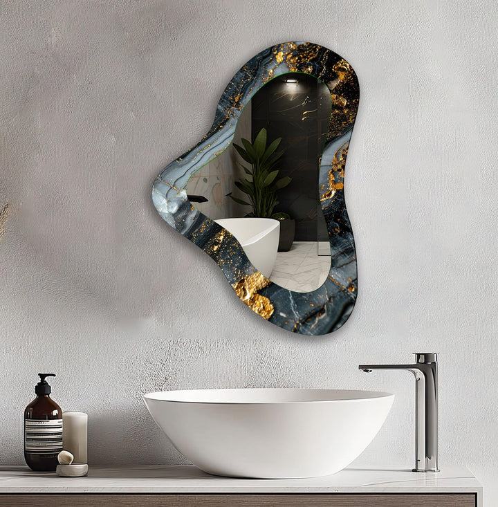 Gold Marble Asymmetrical Glass Wall Mirror