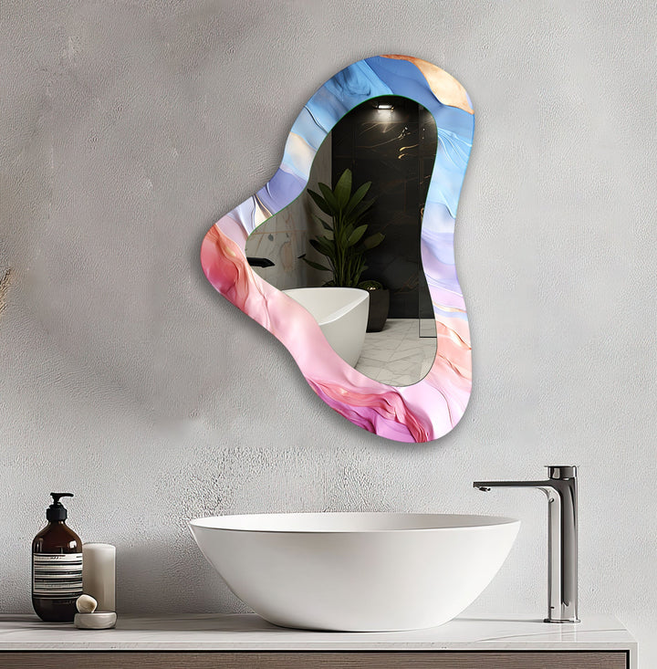 Pink Asymmetrical Glass Wall Mirror