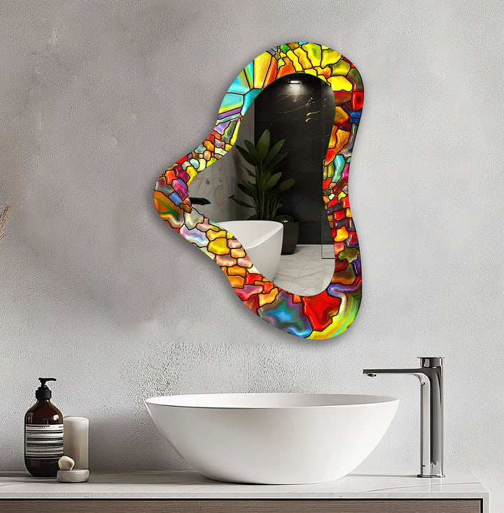 Red & Yellow Irregular Glass Wall Mirror