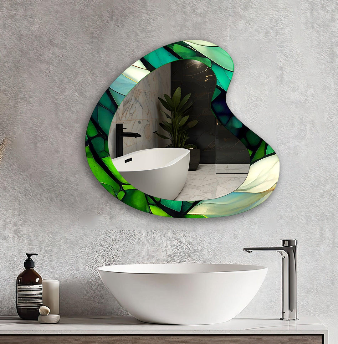 Green Stained Asymmetrical Wall Mirror