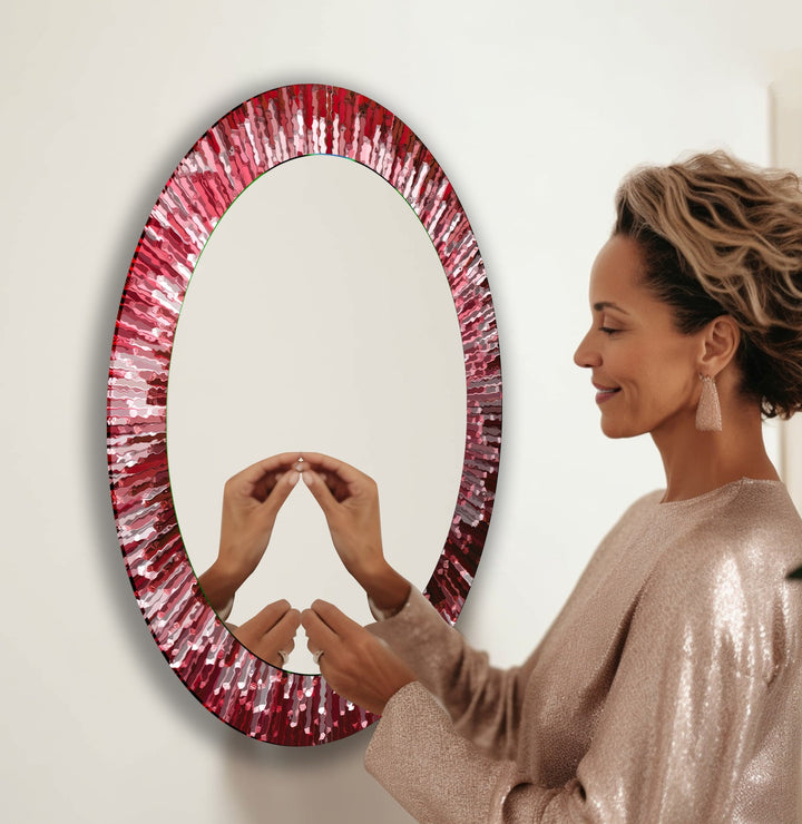 Red Mosaic Oval Wall Mirror