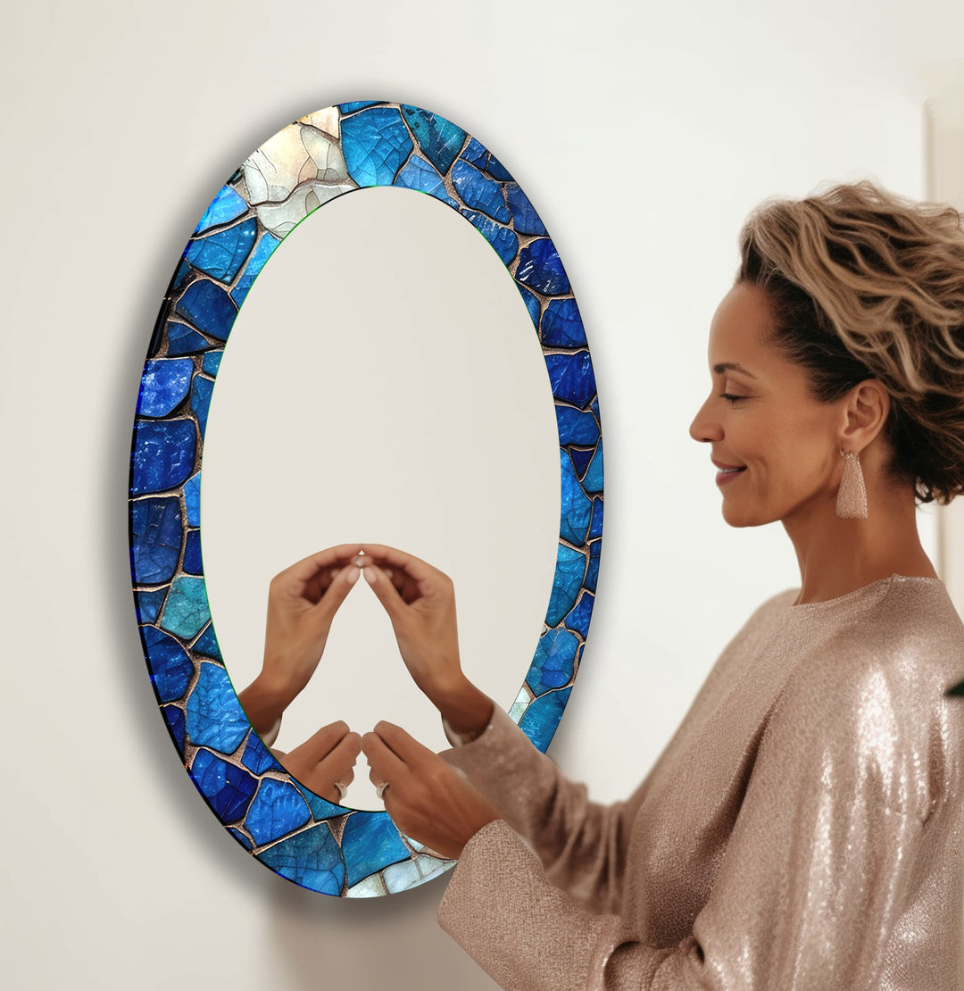 Blue Mosaic Oval Wall Mirror