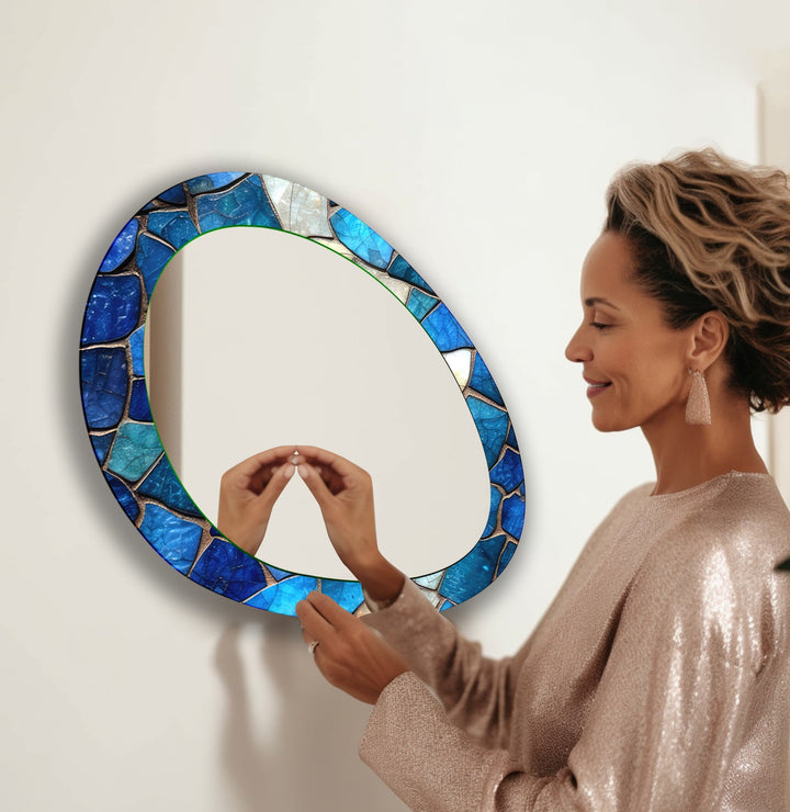 Blue Oval Living Room Wall Mirror