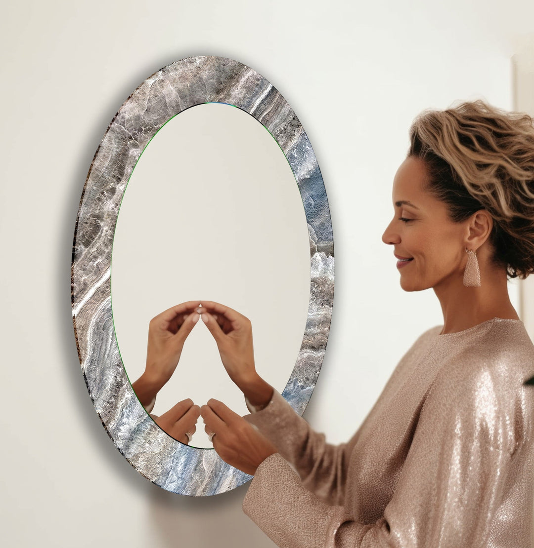 Gray Entryway Oval Wall Mirror