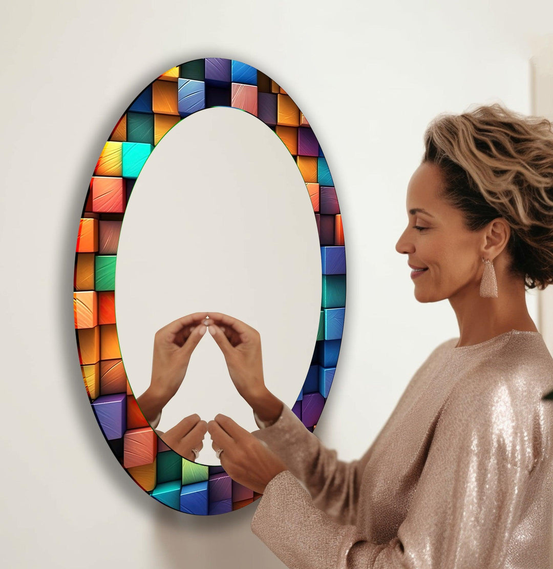 Color Stained Oval Wall Mirror