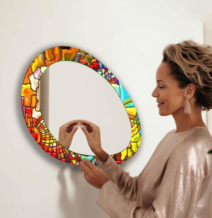 Red Stained Dining Room Wall Mirror