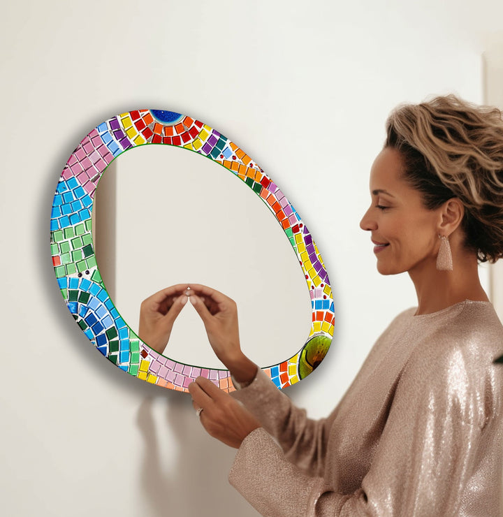 Pink Mosaic Dining Room Wall Mirror