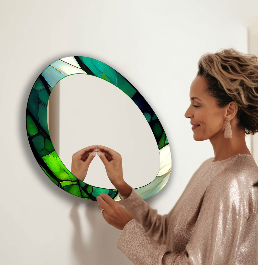 Green Living Room Mirror Oval Entryway Wall Mirror