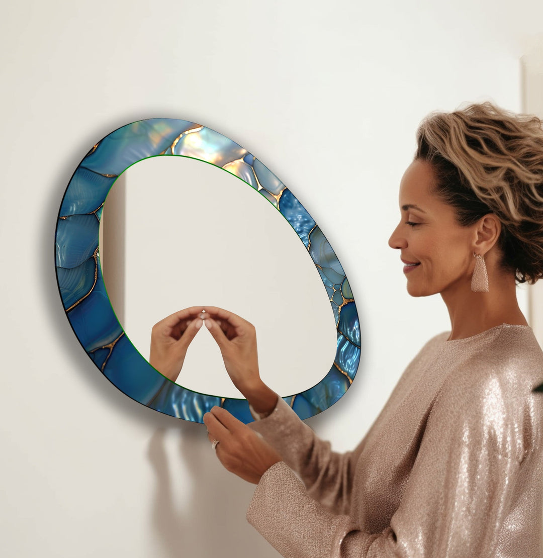 Blue Metallic Abstract Wall Mirror