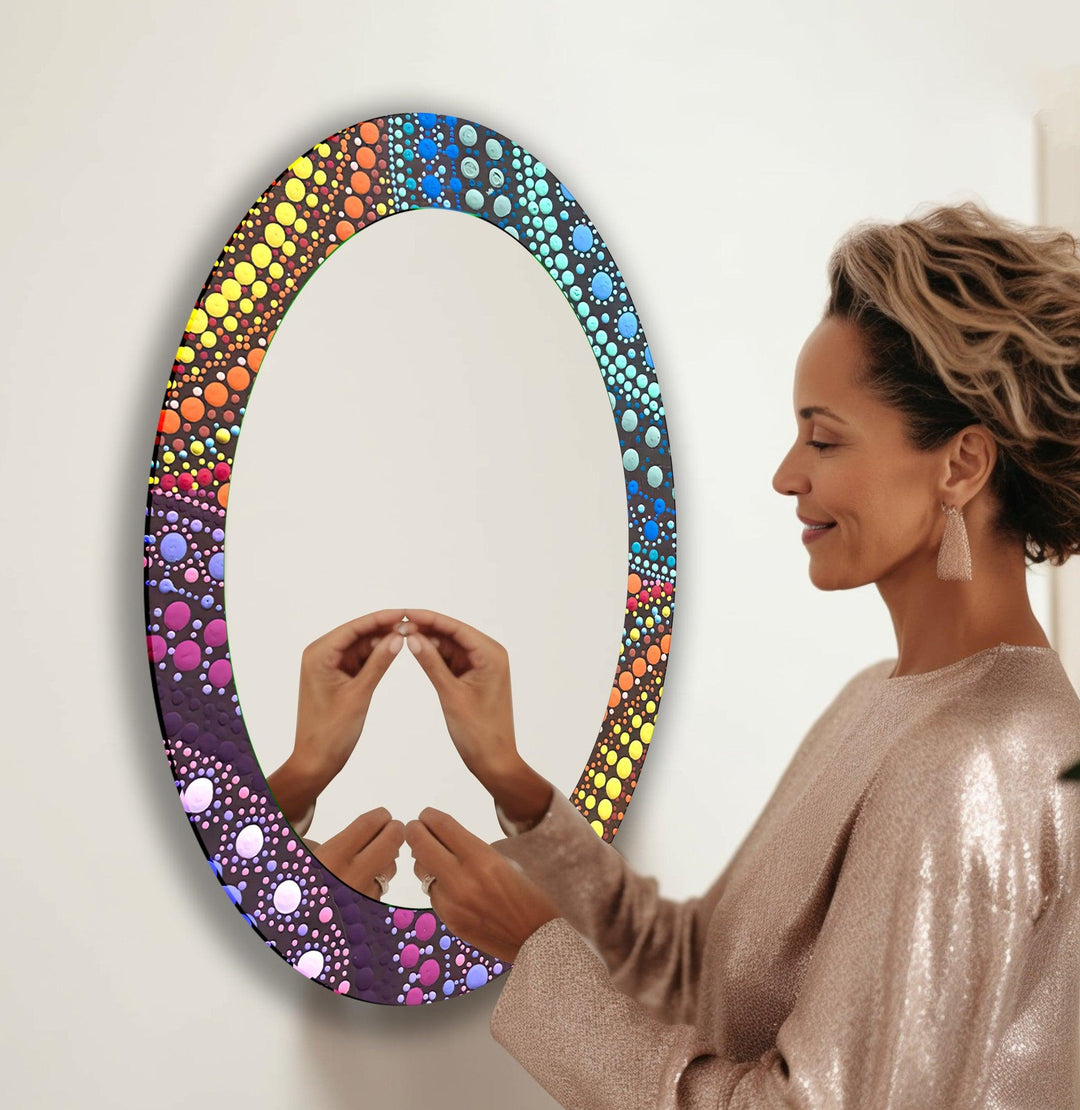 Yellow Color Mosaic Oval Wall Mirror