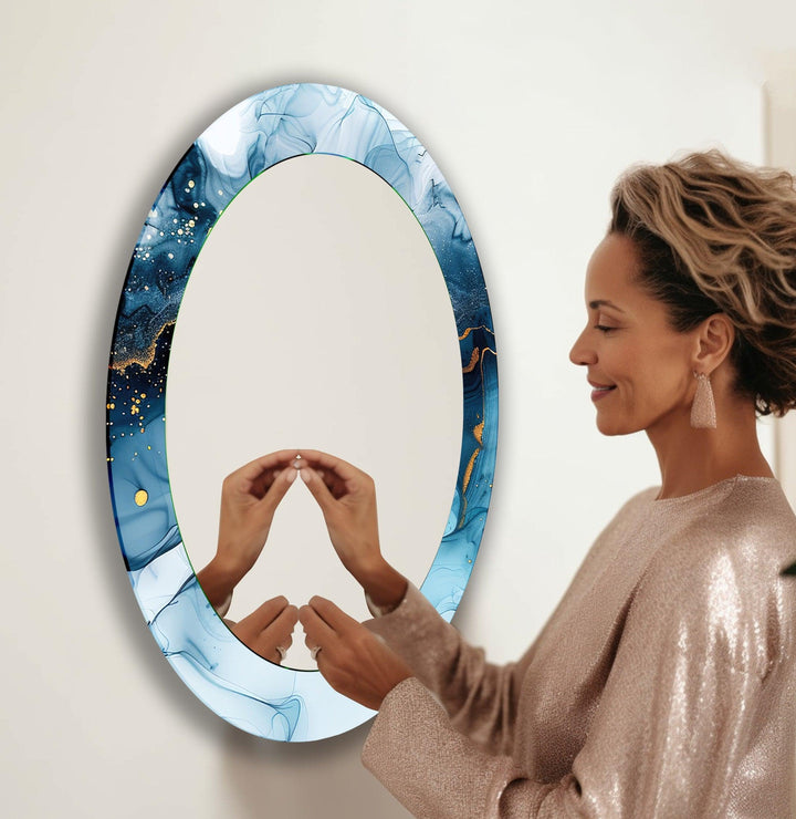 Blue And Gold Modern Oval Wall Mirror