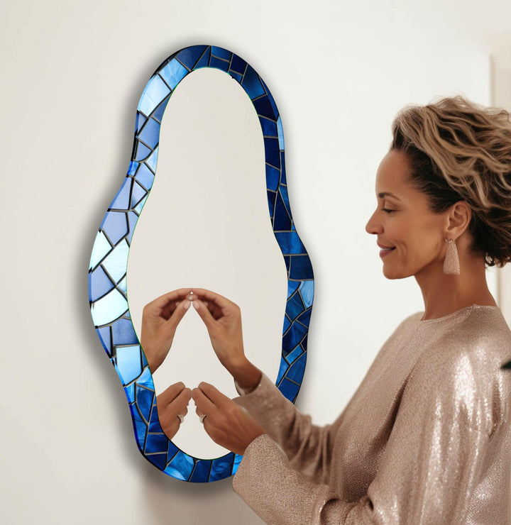 Stanied Blue Asymmetric Wall Mirror