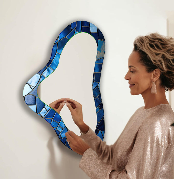 Blue Decorative Irregular Glass Wall Mirror