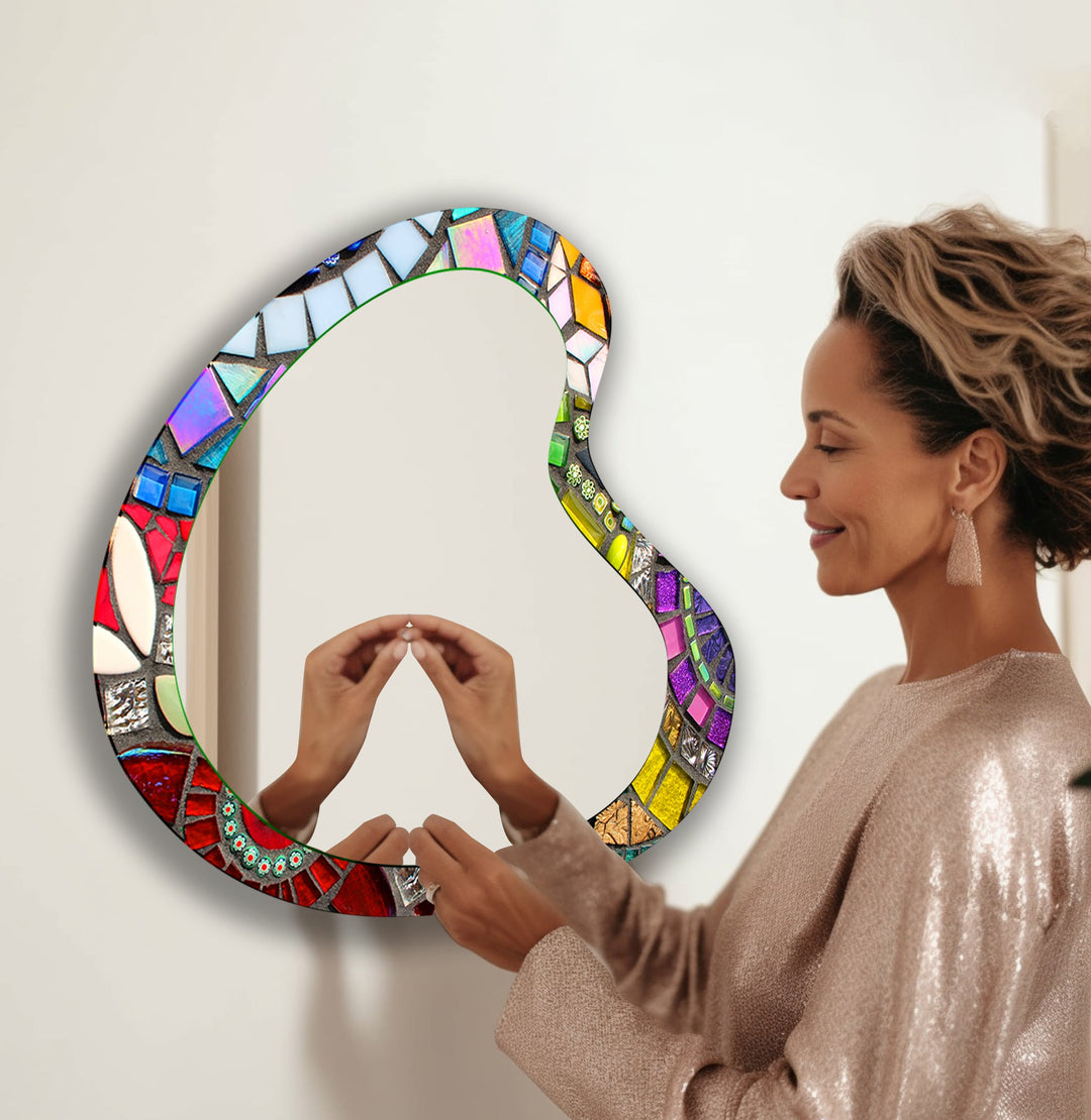 Colorful Mosaic Asymmetrical Glass Wall Mirror