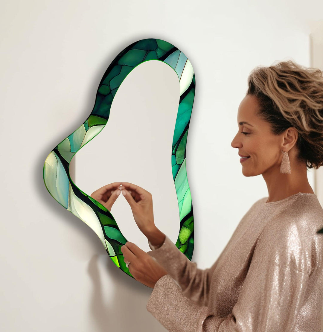 Vivid Green Asymmetrical Glass Wall Mirror