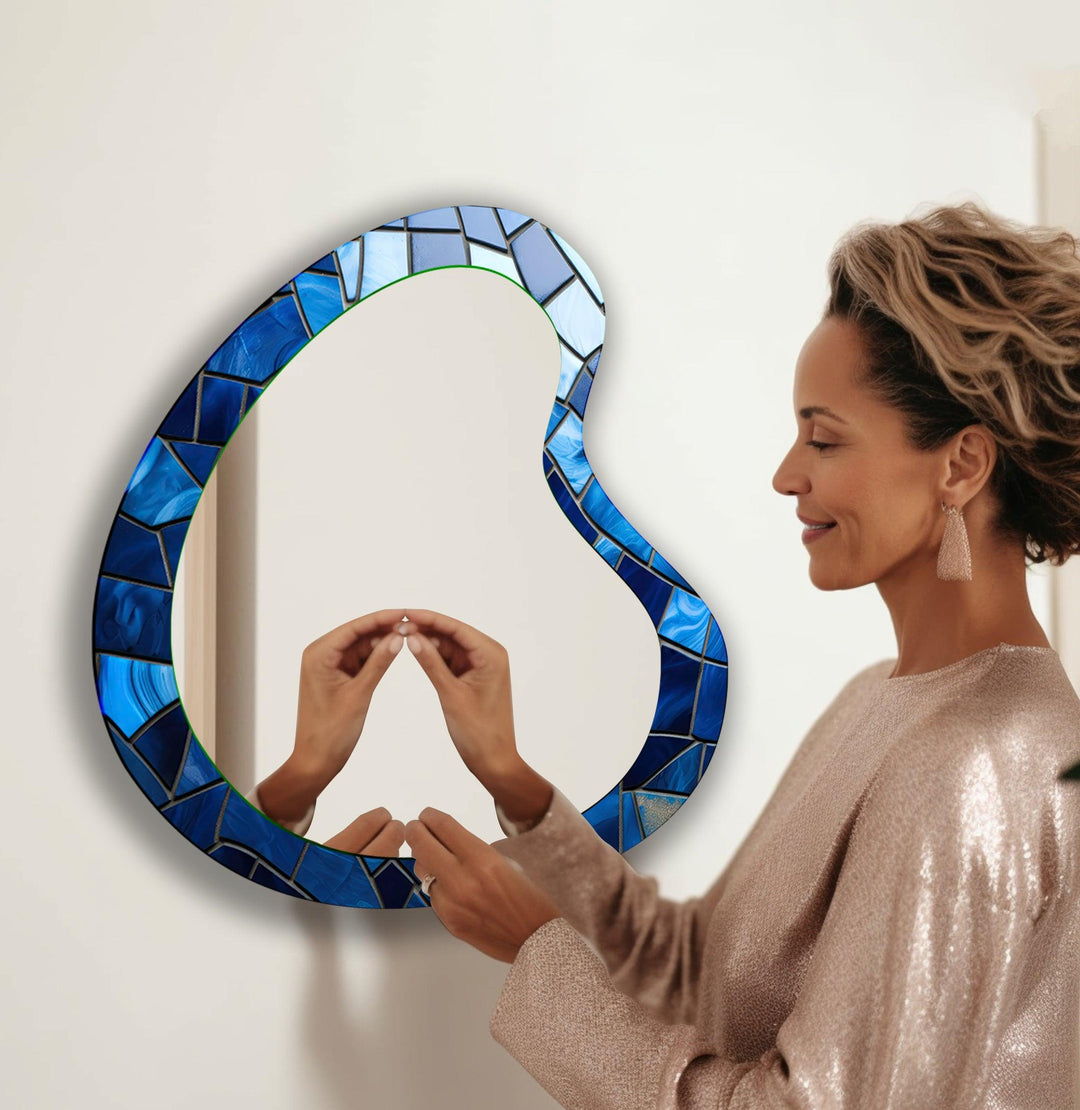 Blue Mosaic Decorative Glass Wall Mirror