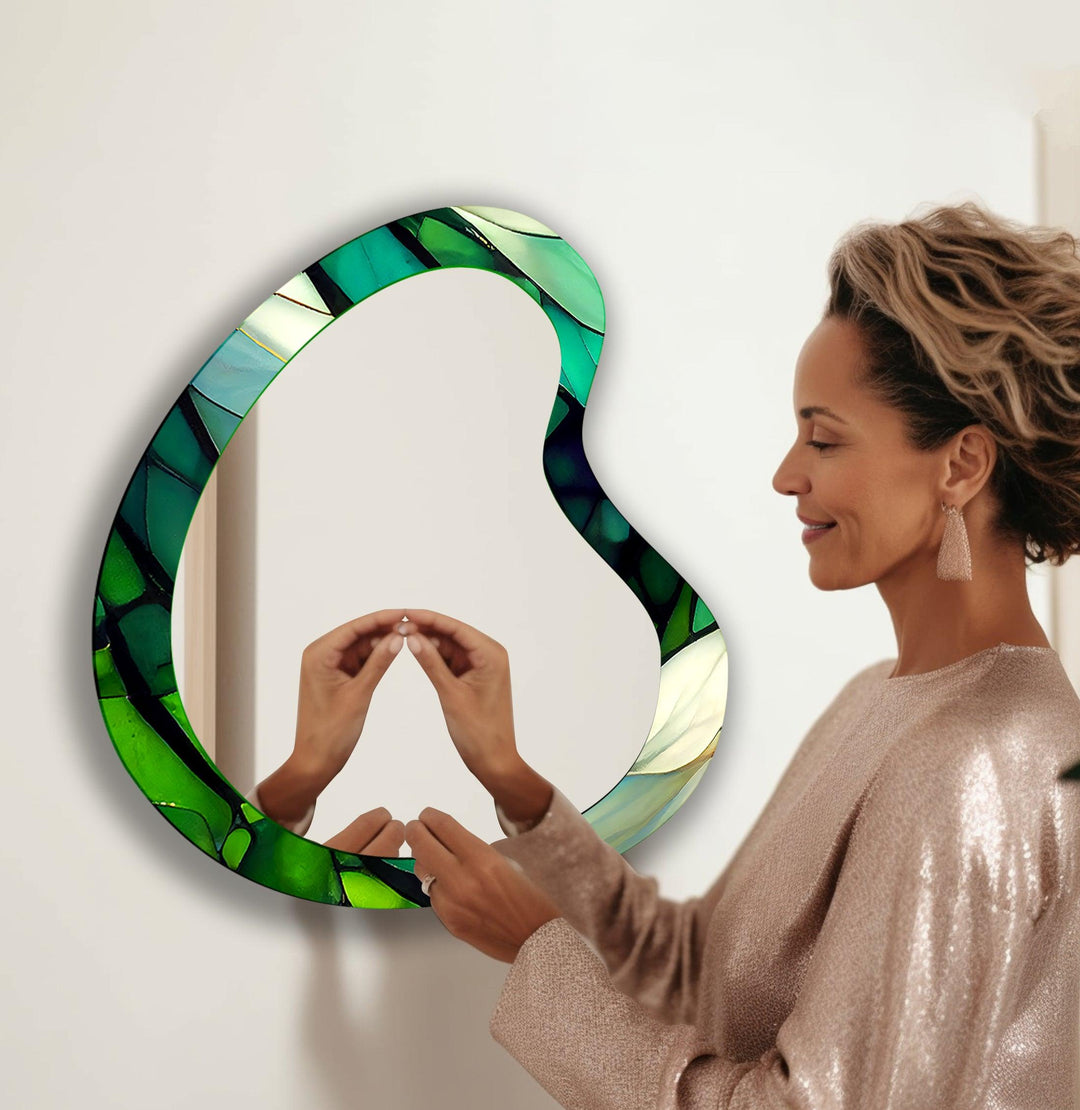 Green Stained Asymmetrical Wall Mirror