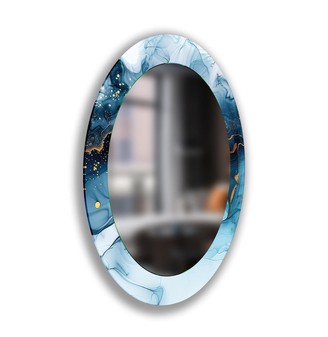 Blue And Gold Modern Oval Wall Mirror