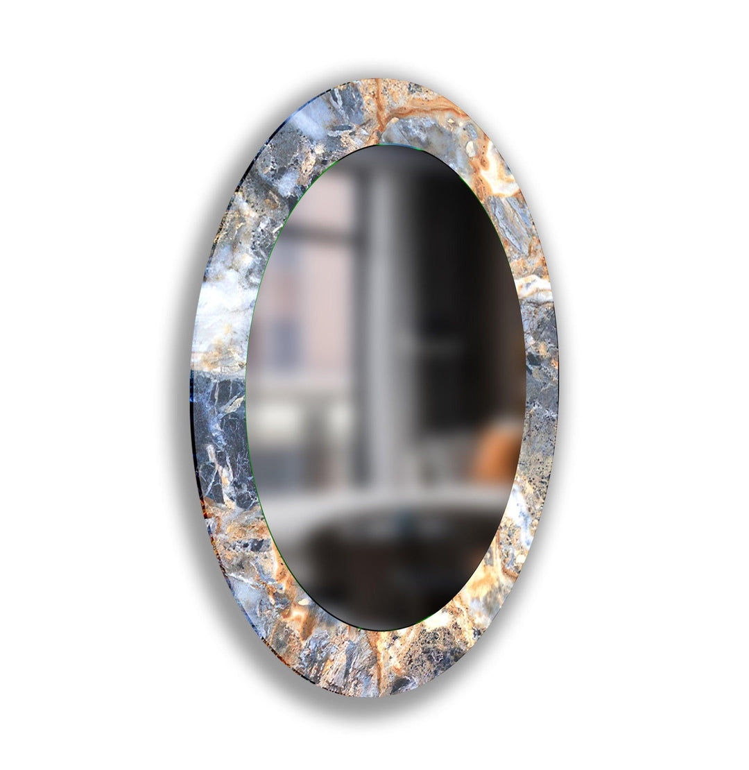 Gray Abstract Oval Wall Mirror