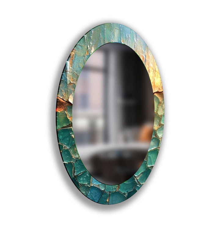 Turquoise Marble Oval Wall Mirror