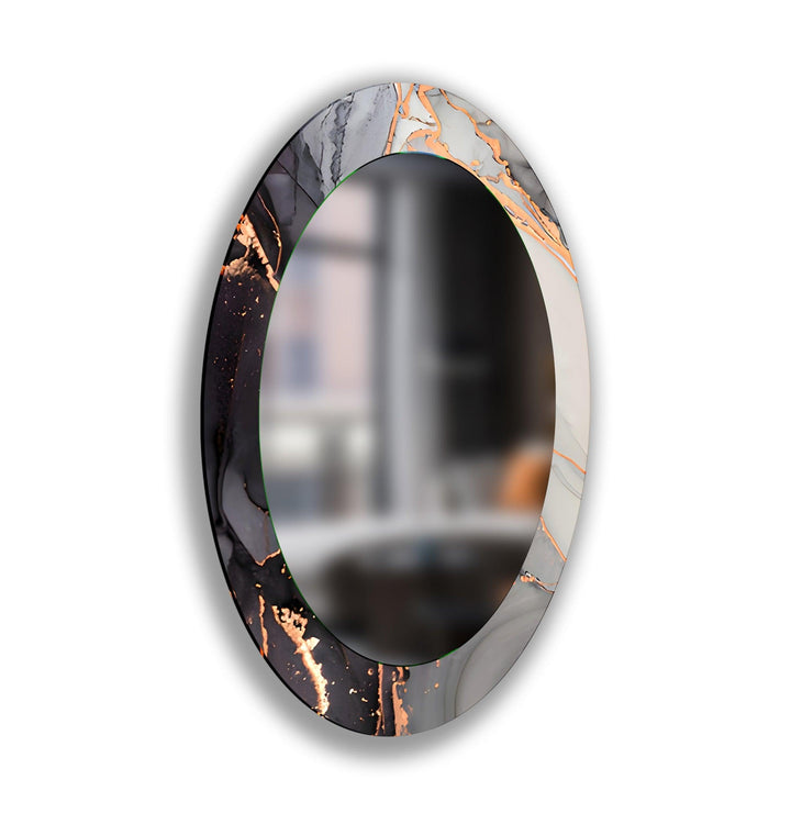 Black And White Abstract Oval Wall Mirror