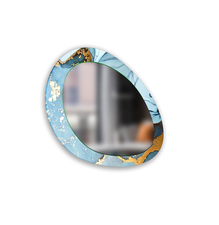 Blue Abstract Gold Marble Oval Entryway Wall Mirror