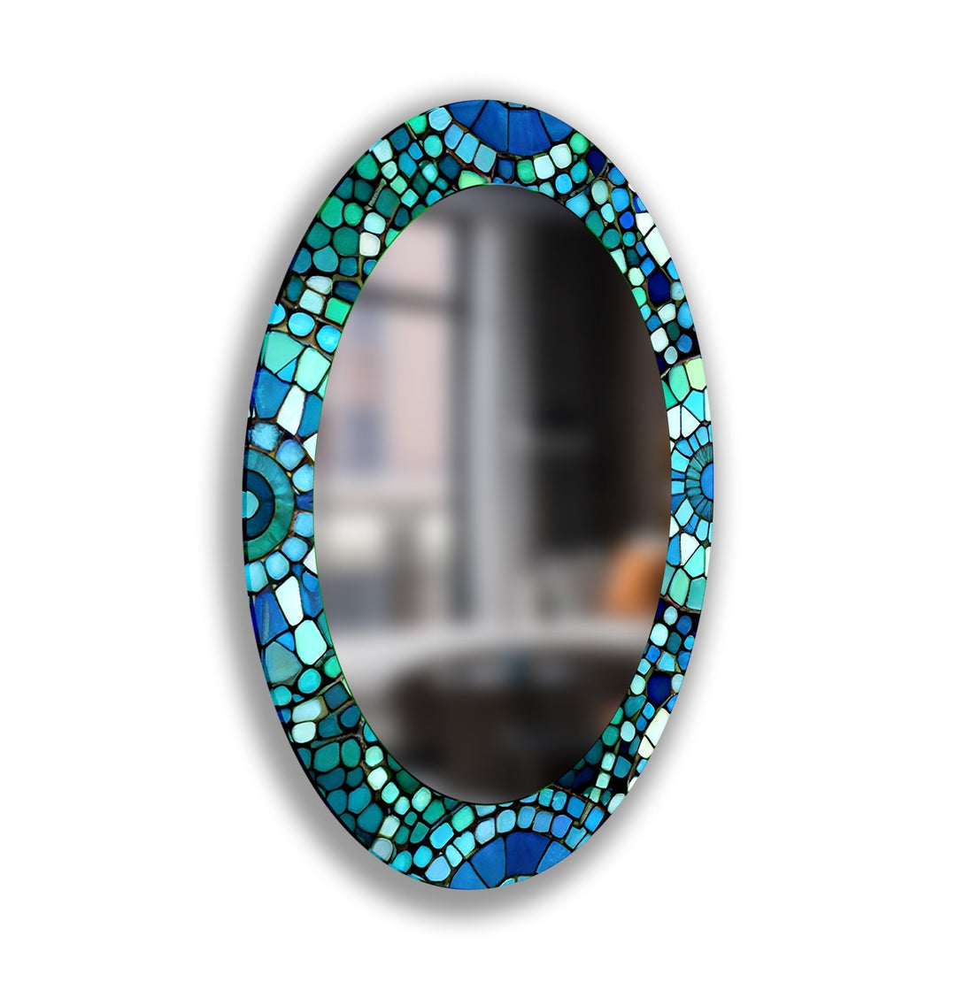 Green And Blue Mosaic Decorative Oval Wall Mirror