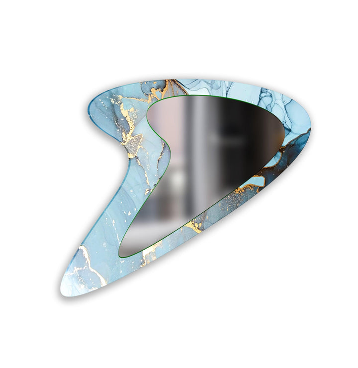 Blue & Gold Abstract Small Glass Wall Mirror