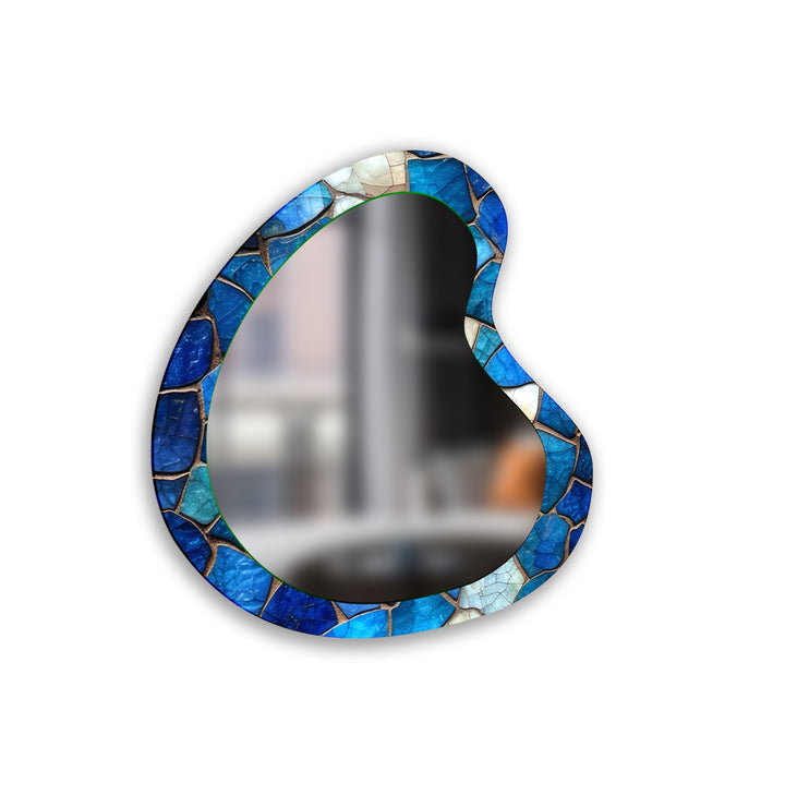 Blue Mosaic Asymmetrical Glass Wall Mirror