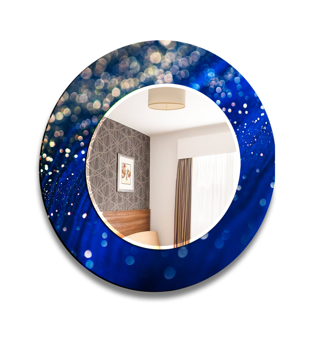 Shiny Blue Abstract Wall Mirror Round Mirror
