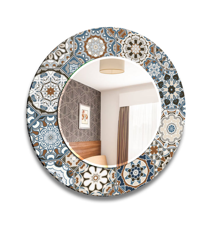 Mosaic Silver Beige Round Wall Mirror biggest wall mirror
