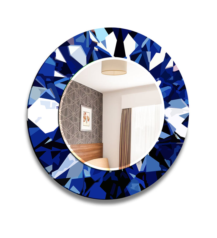 Geometric Navy Blue Round Wall Mirror Blue Mirror
