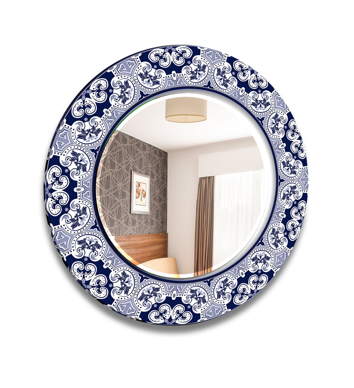 Mandala Navy Blue Round Wall Mirror Long Wall Mirror
