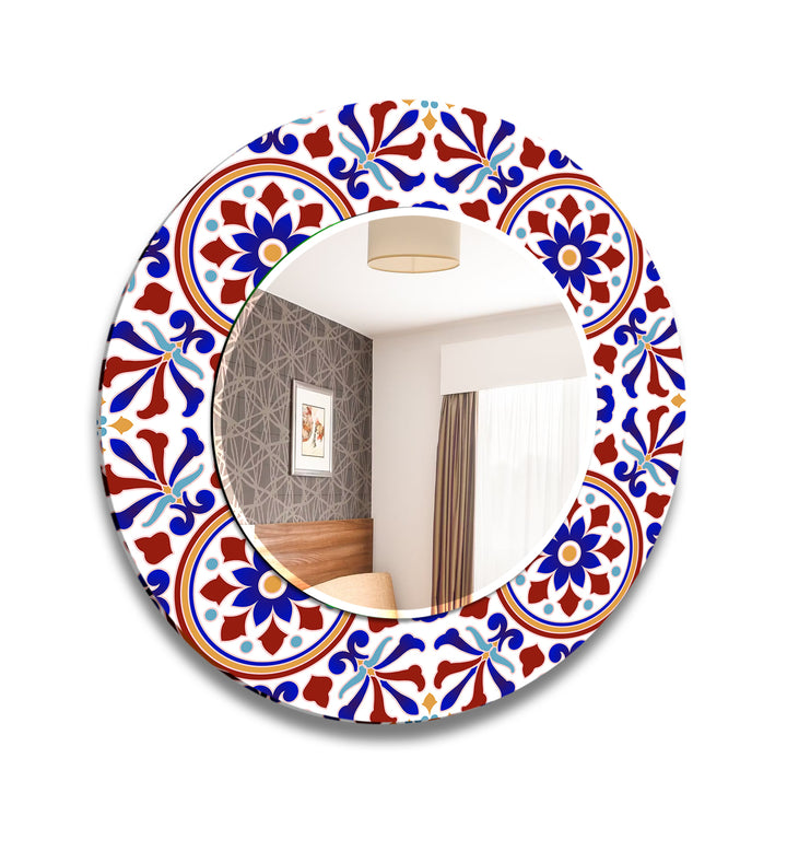 Mandala Navy Blue Round Wall Mirror Bathroom Wall Mirror
