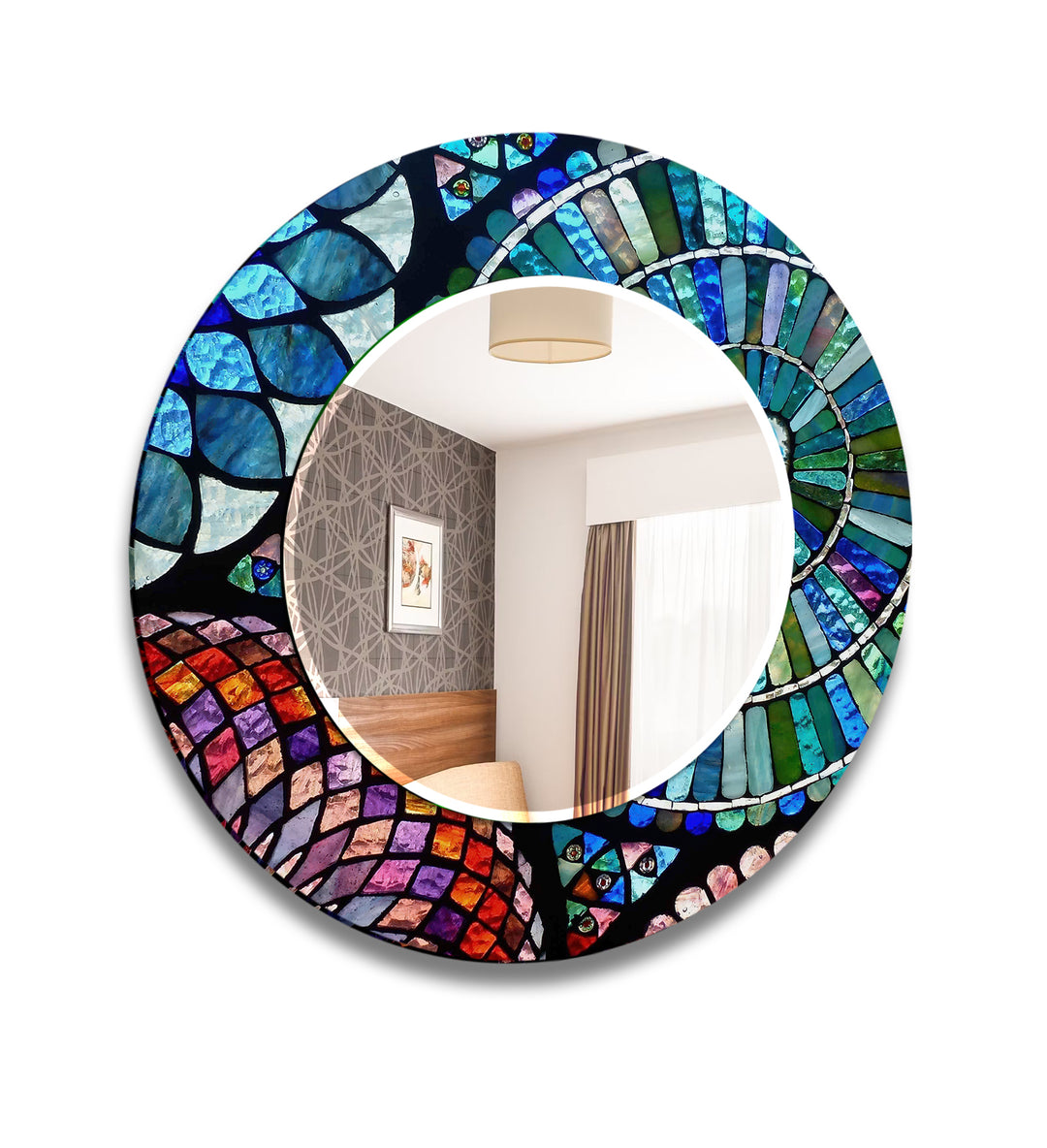 Purple & Blue Mosaic Wall Mirror Entryway Wall Mirror
