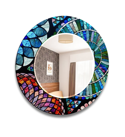 Purple & Blue Mosaic Wall Mirror Entryway Wall Mirror
