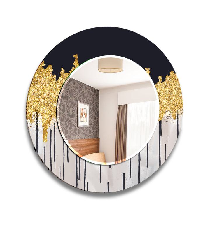 White & Black with Gold Round Wall Mirror Long Wall Mirror
